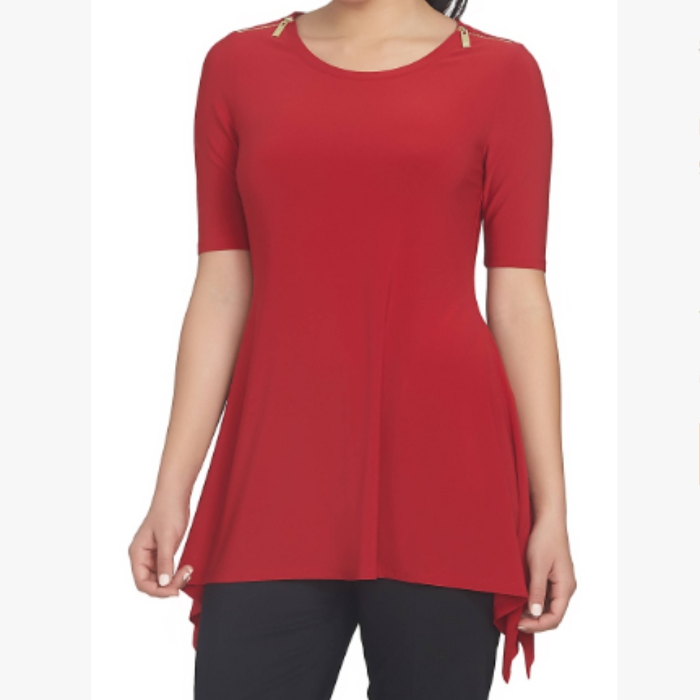 Chaus Zip Shoulder Top Cranberry Red Size Medium